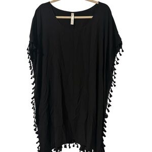 Cacique Black Tassel-Trim Swim Coverup